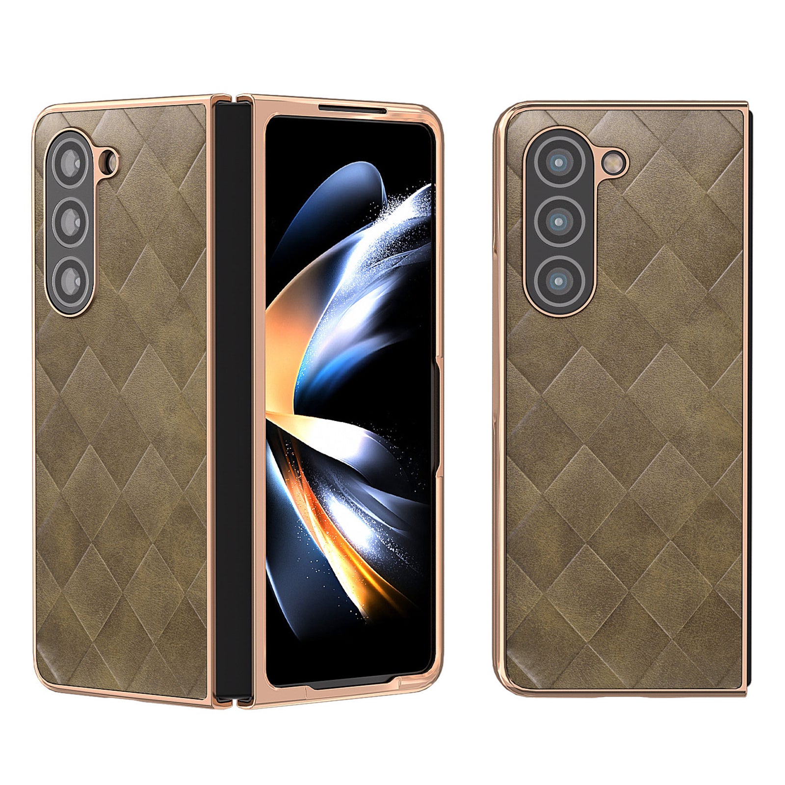For Samsung Galaxy Z Fold5 5G Grid Texture Phone Case PU Leather PC Shell Electroplating Folding Cover For Samsung Galaxy Z Fold5 5G Grid Texture Phone Case PU Leather PC Shell Electroplating Folding Cover